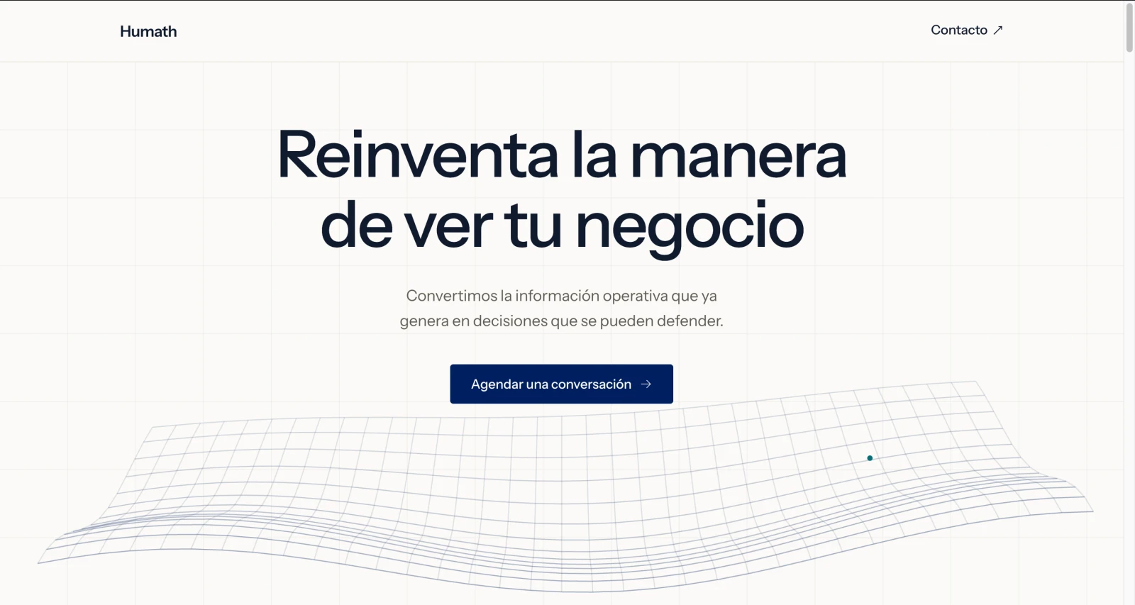 Humath website hero with a wireframe data surface